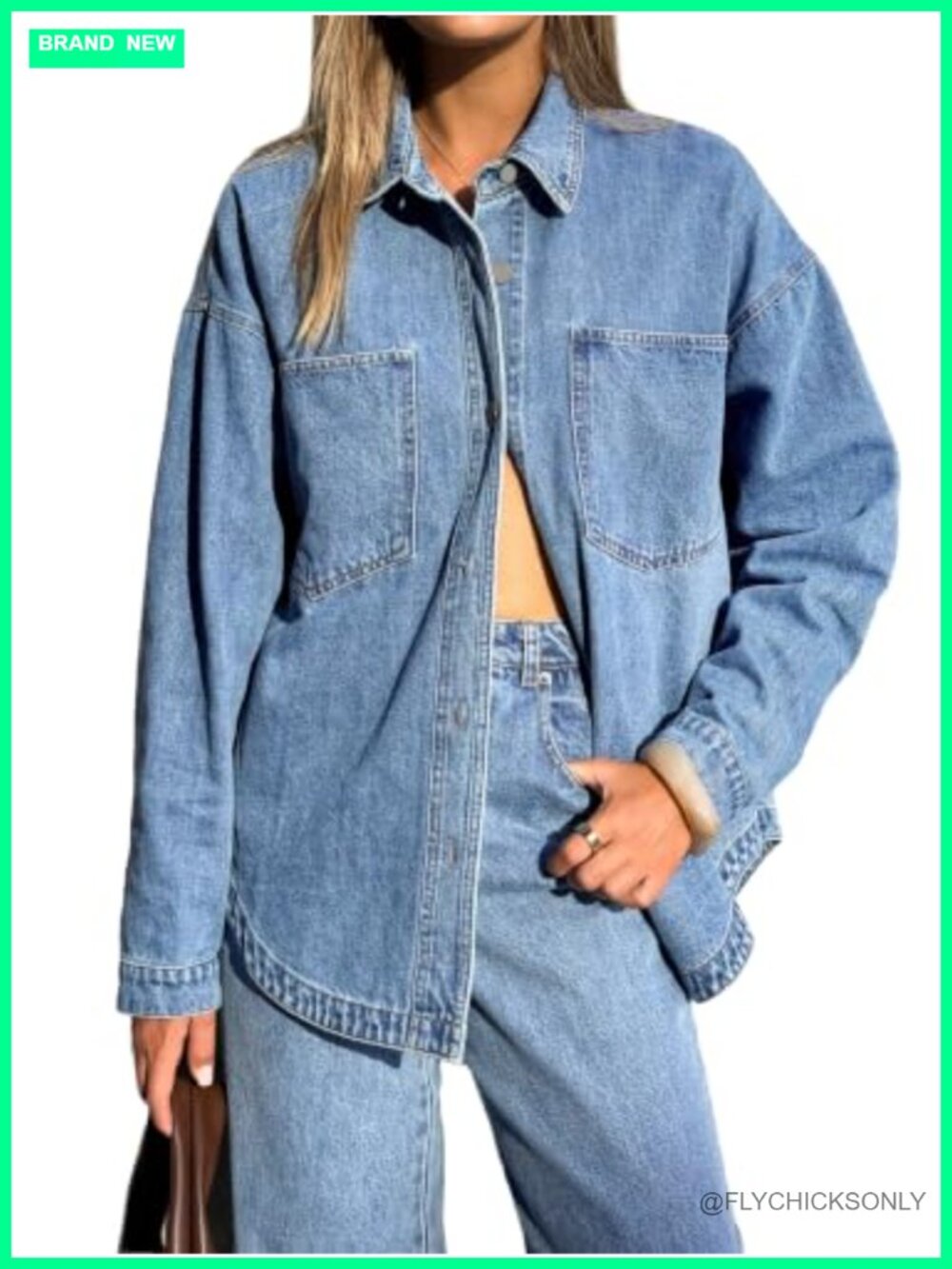 Oversized Denim Shirt Button Down Blouse Distressed Jean Jacket Long Sleeve